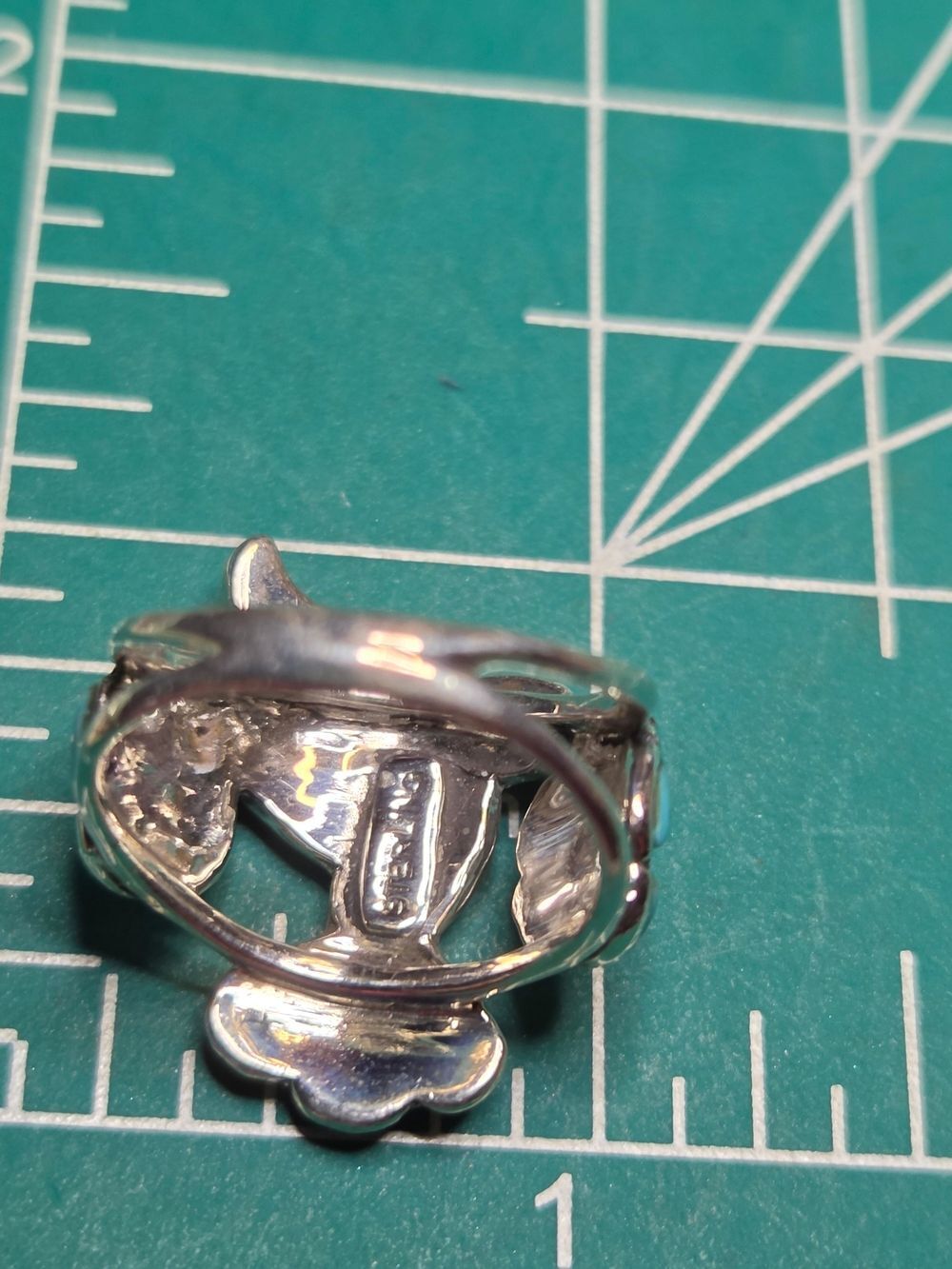 Sterling Silver Spiny Oyster & Turquoise Floral Ring, Size 7 - Picture 5 of 5